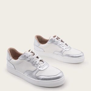 Women's White and Silver Sneakers-Kannas